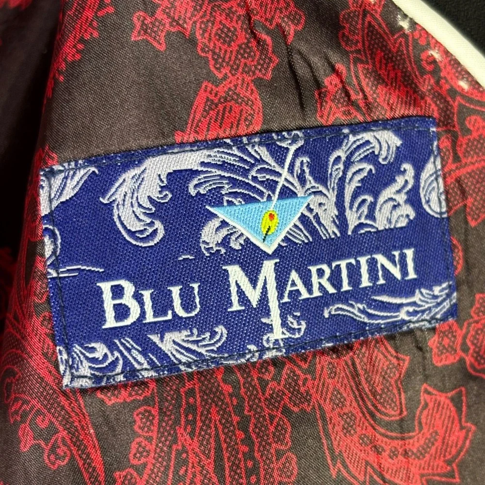 Blu Martini Blazer Mens 46 Black Red Paisley Lining Zipper Pockets Fashion Coat